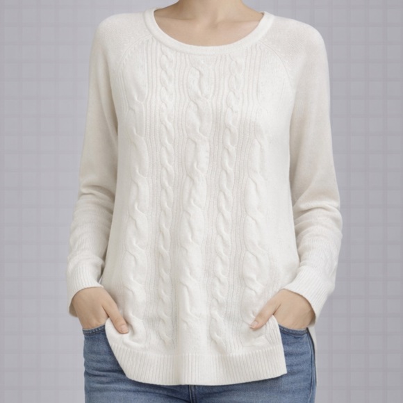 Cyrus Sweaters - Cyrus Cable Knit Sweater White Ivory Long Sleeve Pullover Size XL